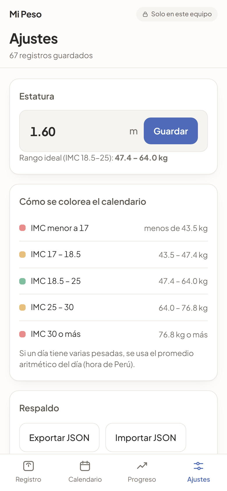 Pantalla de ajustes